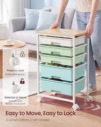 VASAGLE Rolling Cart with Drawers,5 Drawers Storage Cart, Green and White - Image 5