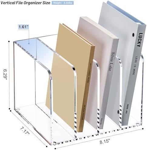 YUXUN Acrylic Magazine Holder,Clear Desk Organizer File Sorter for Notebook,Paper,Envelope,Magazine, Book Storage-Office/Home/Classroom Organization(4 Compartments,B5) - Image 2