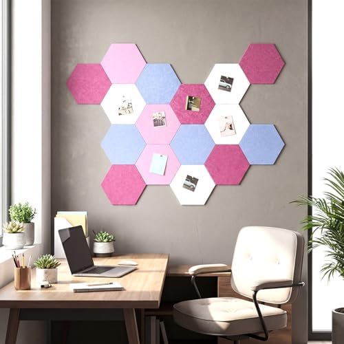 12x10 in 16 Pcs Hexagon Cork Board Tiles, Felt Pin Boards, Pink - Image 6