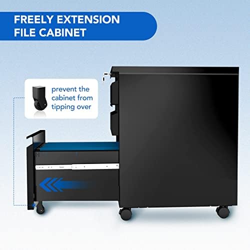 FLEXISPOT 3-Drawer Metal Mobile Filing Cabinet for Home Office - Under Desk Storage with Lock Keys - Legal/Letter/A4 File Organizer - Fully Assembled Except Wheels - Black - Image 7