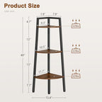 Hoctieon Corner Shelf, 3-Tier 40" Tall Corner Bookshelf, Rustic Ladder Shelf, Industrial Display Stand for Living Room, Kitchen, Home Office, Balcony, Small Space, Metal Frame, Rustic Brown - Image 2