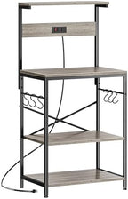 SUPERJARE Kitchen Bakers Rack with Power Outlet, Coffee Bar Table 4 Tiers, Kitchen Microwave Stand with 6 S-shaped Hooks, Kitchen Storage Shelf Rack for Spices, Pots and Pans - Greige by SUPERJARE