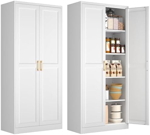 Polup 71" White Metal Kitchen Pantry Storage Cabinet with Doors and Shelves by POLUP