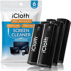 6X iCloth 2-in-1 Screen Cleaner Spray & Microfiber Cloth for Laptops, Tablets, Phones, Car Screens & Touchscreens, Streak-Free & Anti-Smudge, Large 0.68 fl oz (20ml) Bottles for Family Use by iCloth