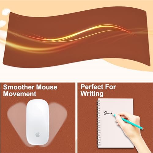 Desk Mat with Wireless Charging, Brown Mouse Pad with Wireless Charger, Desk Pad Matt for Desktop, Mousepad Gaming Large Mouse Pad, Leather Compute for Keyboard and Mouse, 32" x 16" - Image 4