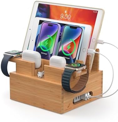 Pezin & Hulin Bamboo Phone Charging Stand with 2 Watch & Earbuds Holders by PezinHulin