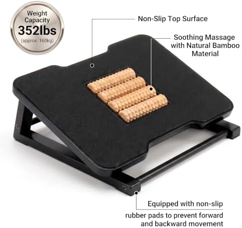 Bamboo Under Desk Foot Rest Foot Stool Rocking Footrest (Black Triangle) - Image 5