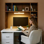 3 Tier Desktop Bookshelf with Rechargeable Eye-Friendly LED Desk Light, Desk Hutch Organizer with 5 Shelves, Wooden Desk Bookshelf for Office, Dorm and Small Space, Brown - Image 3