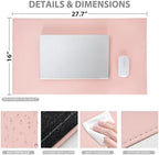 AKOZLIN 27.55”x 15.8" Soft PU Leather Surface Office Desk Mouse Mat Anti-Push Pad with Full Grip Fixation Lip Table Blotter Edge-Locked Protector Pink - Image 5