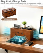 Solid Wood Cable Management Box, Cute Smile Cord Hider Box for Desk - Image 6