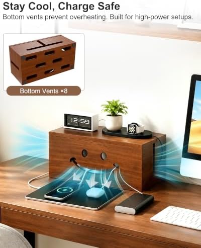 Solid Wood Cable Management Box, Cute Smile Cord Hider Box for Desk - Image 6