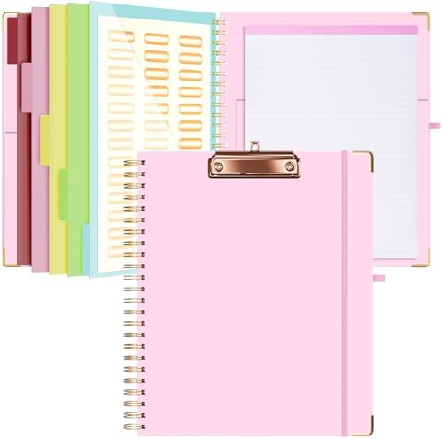Ospelelf Clipboard with Storage 8.5 X 11，Padfolio Organizer, Spiral Portfolio Letter Size with Notepad, Pen Holder, 5 Extra Folder Divider Pages, Elastic Closure Nurse Office Essentials Baby Pink by OspelelfOfficeSupplies
