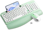 Hayyiesh Ergonomic Wave Keys Wireless Keyboard and Mouse Combo, Full Size with Memory Foam Wrist Rest & Phone Holder, 2.4G Cordless Set with USB-C Adapter for Windows Mac Desktop Laptop (Mint Green) by Hayyiesh