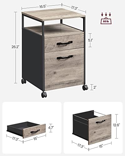 VASAGLE File Cabinet with Wheels, 2 Drawers, Open Shelf - Image 3