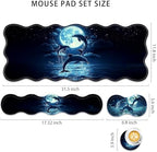 4 in 1 Desk Mat Set,Mouse Pad with Keyboard Wrist Rest,Wave-Shaped Design,Non-Slip Rubber Base,Waterproof,for Home,Office,Gaming,Cute Dolphin - Image 2