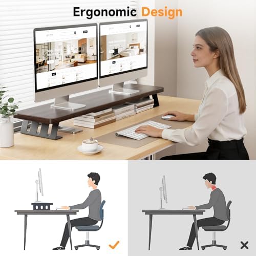 Monitor Stand Riser, 39 Inch Large Wood Monitor Stands for 2 Monitors - Image 6