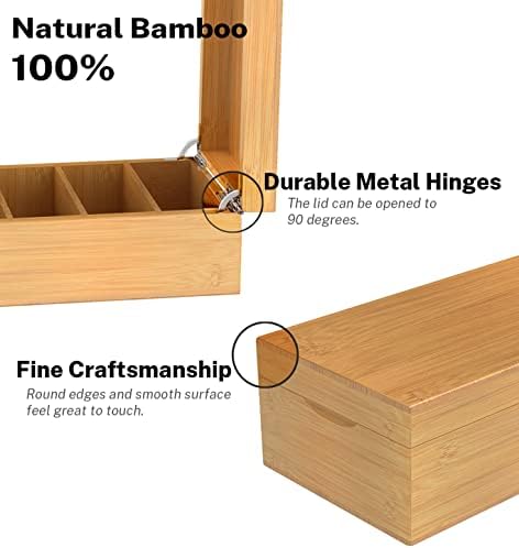 Neando Bamboo Business Card Organizer for 2x3.5 Cards – 600-Card Capacity Wooden Holder with Lid, 4 Compartments, Includes 20 Thick Index Cards – Natural Mini Card Filing Box - Image 2