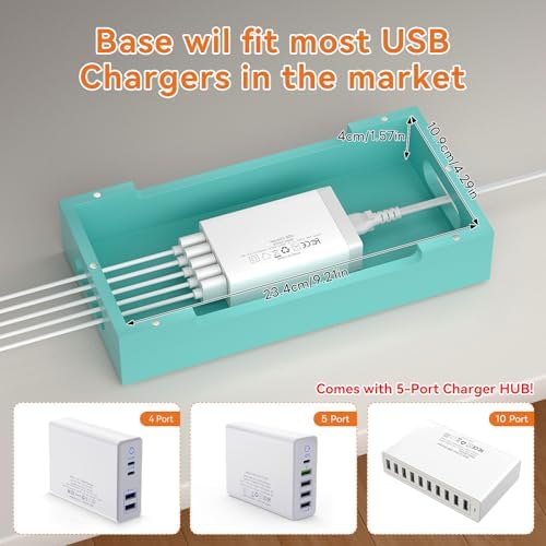 Bamboo Charging Station with 5 Port Charger HUB & 5 Cables-Teal - Image 4