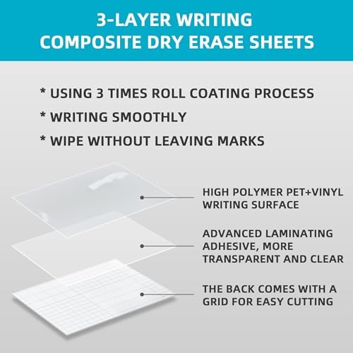 T&W SAME FILM 20 Pcs Dry Erase Board Sticker- Whiteboard Stickers-8.3''x11.7'' Removable Dry Erase Sheets- Fridge Dry Erase Paper for Wall/Desk/Refrigerator/Door/Locker/Home/Office/Classroom (Clear) - Image 4