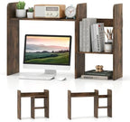 Tangkula Extendable Desktop Bookshelf, Dorm Desk Hutch, Rustic Brown by TANGKULA
