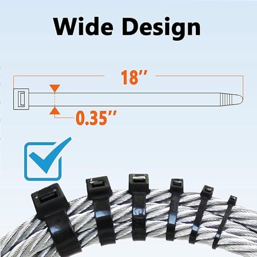 200lb Zip Ties Heavy Duty 18 Inch 350pcs, Large Black Cable Tie, Thick Heat Resistant Zipties, Big Wide Wire Ties, Industrial Tie Wraps for Outdoor Use - Image 4