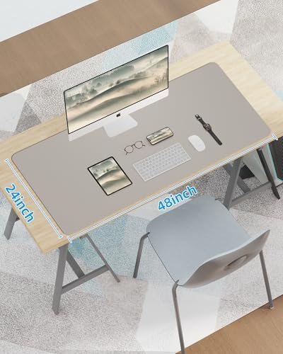 Leather Desk Pad Protector,Mouse Pad,Office Desk Mat, Non-Slip PU Leather Desk Blotter,Large Desk mat,Waterproof Keyboard mat for Office/Home/Decor (Light Grey,48" x 24") - Image 7