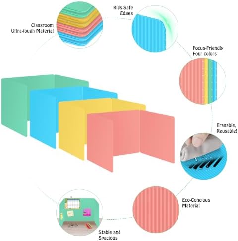 32 Pack Desk Privacy Panel Desk Divider - Pastel Colorful Testing Dividers for Classroom Supplies- Easy Clean Privacy Shields for Student Testing Desk dividers- Includes Extra Labels - Image 2