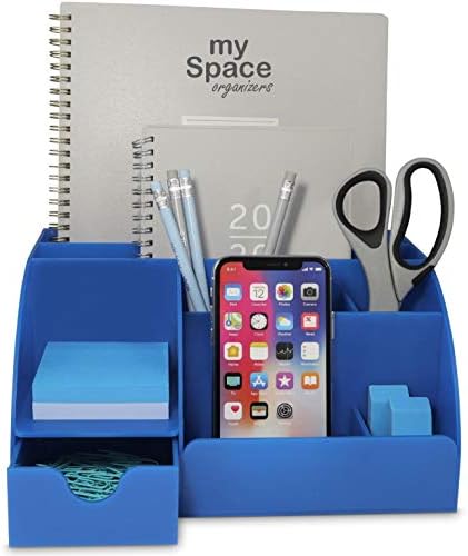My Space Organizers Blue Desk Organizer, 9 Compartments, Office Supplies and Desk Accessories Organizer, Pen Holder Decor Desktop (Blue) - Image 2