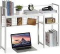 4-Tier Desk Hutch Shelf with Grid Panel, 39” Desktop Bookshelf for Monitor, Office & Home (White, 39") by Grecodown