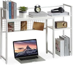 4-Tier Desk Hutch Shelf with Grid Panel, 39” Desktop Bookshelf for Monitor, Office & Home (White, 39") by Grecodown