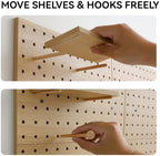 Wooden Pegboard Modular Display Organization Storage Wall Hooks Shelf (Oak Colored Finish-B-4) - Image 6