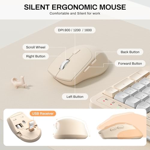 Wireless Keyboard and Mouse Combo,2.4G Ergonomic Wave Keys(Latte Color-B) - Image 7