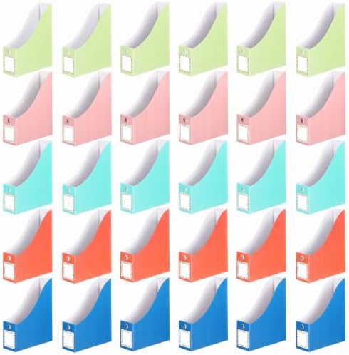 Pasimy 25 Pcs Boho Cardboard Magazine File Holder Magazine Organizer Book Bin with Label Sticker Multicolor File Storage Box for Desk Shelves Document School Classroom Home Office Supplies by Pasimy
