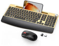 GAMCATZ Ergonomic Wireless Keyboard and Mouse with Wrist Rest，Phone Holder - 2.4GHz Full-Sized Low-Profile Quiet Gold Wireless Mouse and Keyboard Combo for Computer, Laptop, PC, Mac-Gold by WirelessKeyboardAndMouse