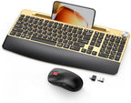 GAMCATZ Ergonomic Wireless Keyboard and Mouse with Wrist Rest，Phone Holder - 2.4GHz Full-Sized Low-Profile Quiet Gold Wireless Mouse and Keyboard Combo for Computer, Laptop, PC, Mac-Gold by WirelessKeyboardAndMouse