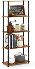 Furinno TURN-S-TUBE Storage Shelves, 5-Tier Book Shelf, Corner Shelf, Toolless Open Shelves, Classic Tubes, for Organization and Storage, Living Room, Garage, Home Office, Light Cherry by Furinno-FitsYourSpaceFitsYourBudget