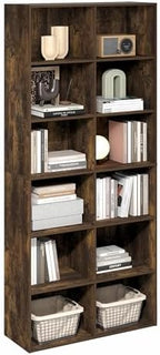 Furinno Basic Book Shelf, 12-Cube Bookshelf, Bookcase with Open Shelf, Cube Storage Organizer, 12 x 32 x 71, for Living Room, Home Office, Amber Pine by Furinno-FitsYourSpaceFitsYourBudget