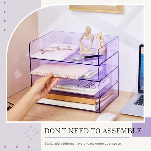 Harloon 4 Tier Paper Organizer Clear Purple Letter Tray Acrylic File Tray - Image 3