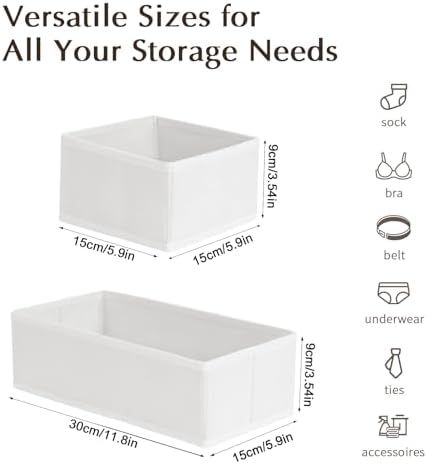 DIMJ Drawer Organizers Clothes, Set of 12 Dresser Organizer Bins, Fabric Closet Organizers and Storage, Shallow Drawer Dividers for Nursery, Clothing, Baby Clothes, Socks, Underwears, Tie (White) - Image 2
