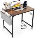 Giantex 32 Inch Computer Desk with Charging Station, Home Office Writing Desk with Storage Bag & Headphone Hook, Compact Gaming Table PC Workstation, Modern Simple Laptop Desk for Bedroom, Study by Giantex