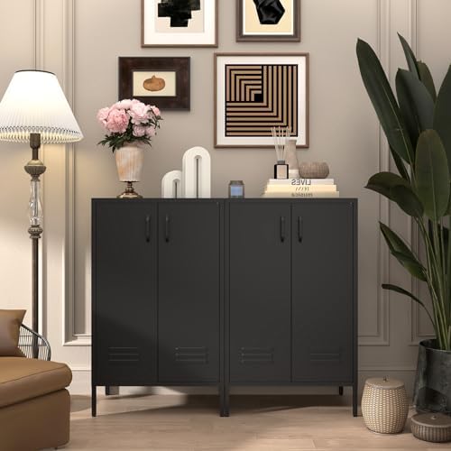 IRONFFICE Metal Storage Cabinet,Metal Cabinets with Doors and Adjustable Shelves,2 Door Storage Cabinets with Legs,Morden Accent Cabinets for Home Office,Black - Image 2