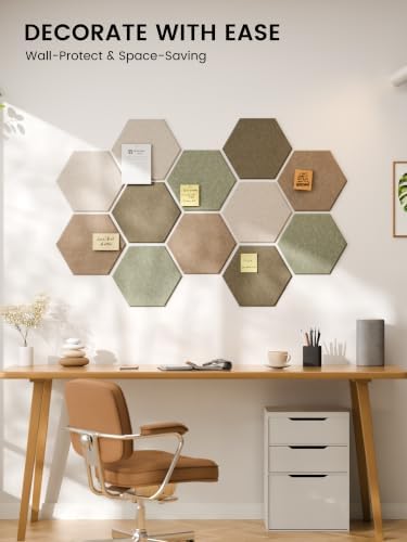 Fluxynara 12-Pack Hexagon Felt Bulletin Board Tiles, Linen Dusk-1 - Image 6