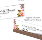 ARTBLOX | Office Personalized Name Plate Flower with Bird Design On Clear Acrylic Glass for Desk with Business Card Holder - Image 4