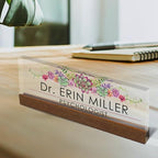 Artblox Office Personalized Name Plate for Desk with Business Card Holder On Clear Acrylic Glass Succulents Flowers Design Custom Desk Name Plate with Your Name and Credentials Customized Gift - Image 2