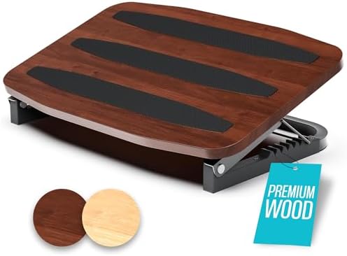 Adjustable Under Desk Foot Stool - Ergonomic Foot Rest with 7 Angles - Walnut by COREMINDED