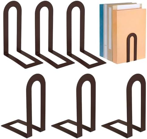 Chunful 6 Pcs Bronze Metal BookEnds Shelves, 7.5 x 5.75 x 3.5 in by Chunful