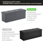 DocSafe Storage Ottoman Bench, Fireproof＆Waterproof Folding Bench with Lock(15”x 43”x15”), Leather Storage Chest with Handles＆2 Extra Boxes, Ottoman Safe for Bedroom,Living Room,Home Office, Gray - Image 5