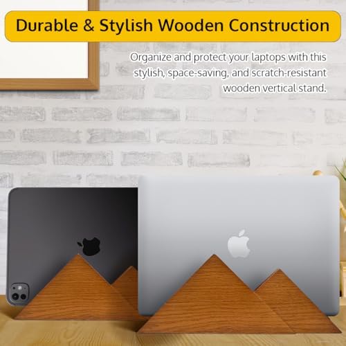 Dual Laptop Holder Vertical Stand 2 Slots Wooden - Light Brown (Oak Color) - Vertical Holder for Desk, MacBook Pro & Air, Desktop Organizer Made of Natural Wood, Adjustable Stand for Notebooks - Image 7