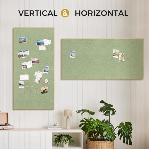 SELEAD Linen Bulletin Board 48” x 24” - Golden Aluminum Frame, Green Fabric - Image 6