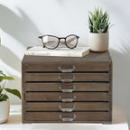 Vintage Wooden Desk Organizer Cabinet with 6 Drawers - Rustic Farmhouse Distressed Decor - Home Office Desktop Storage Box for Jewelry, Craft Paper, Small Tool & More (Log Color) - Image 5